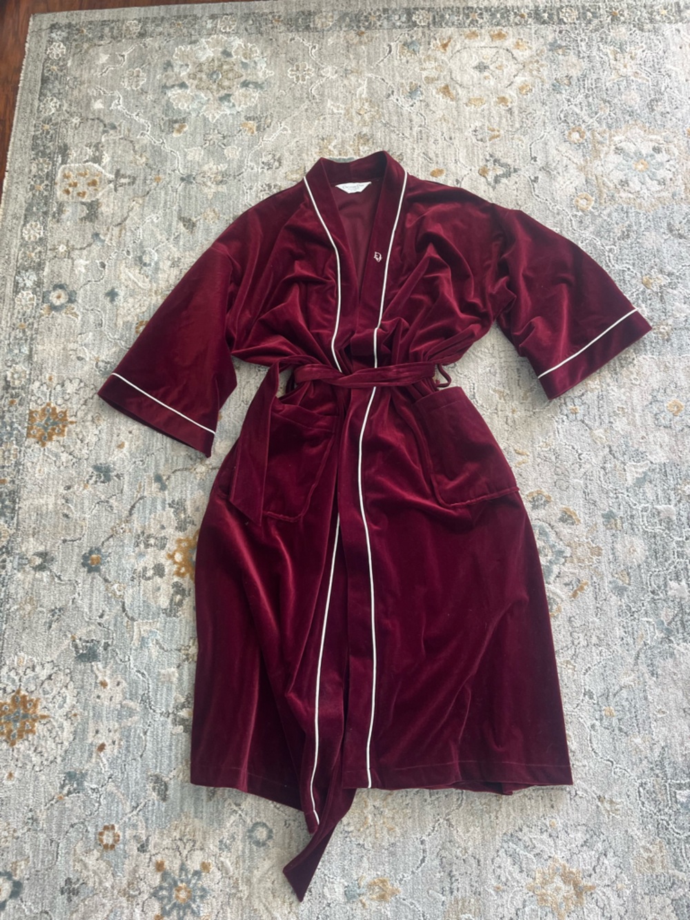 Dior Burgundy Velvet Robe with White Piping